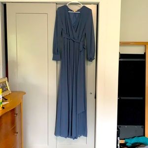 Faux Wrap Blue Maxi Bridesmaids Dress